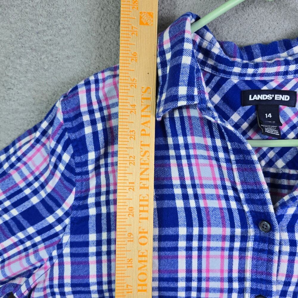 Lands End Flannel Button Shirt Blouse Women's 14 Blue Pink Cottage Farm Ranch - Picture 7 of 9